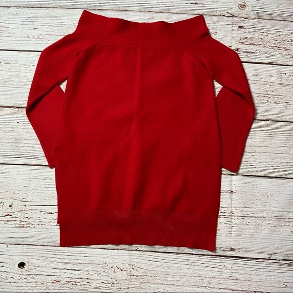 Anthropologie Elise Ribbed Off the Shoulder Tunic Sweater Red Sz M - Picture 5 of 16